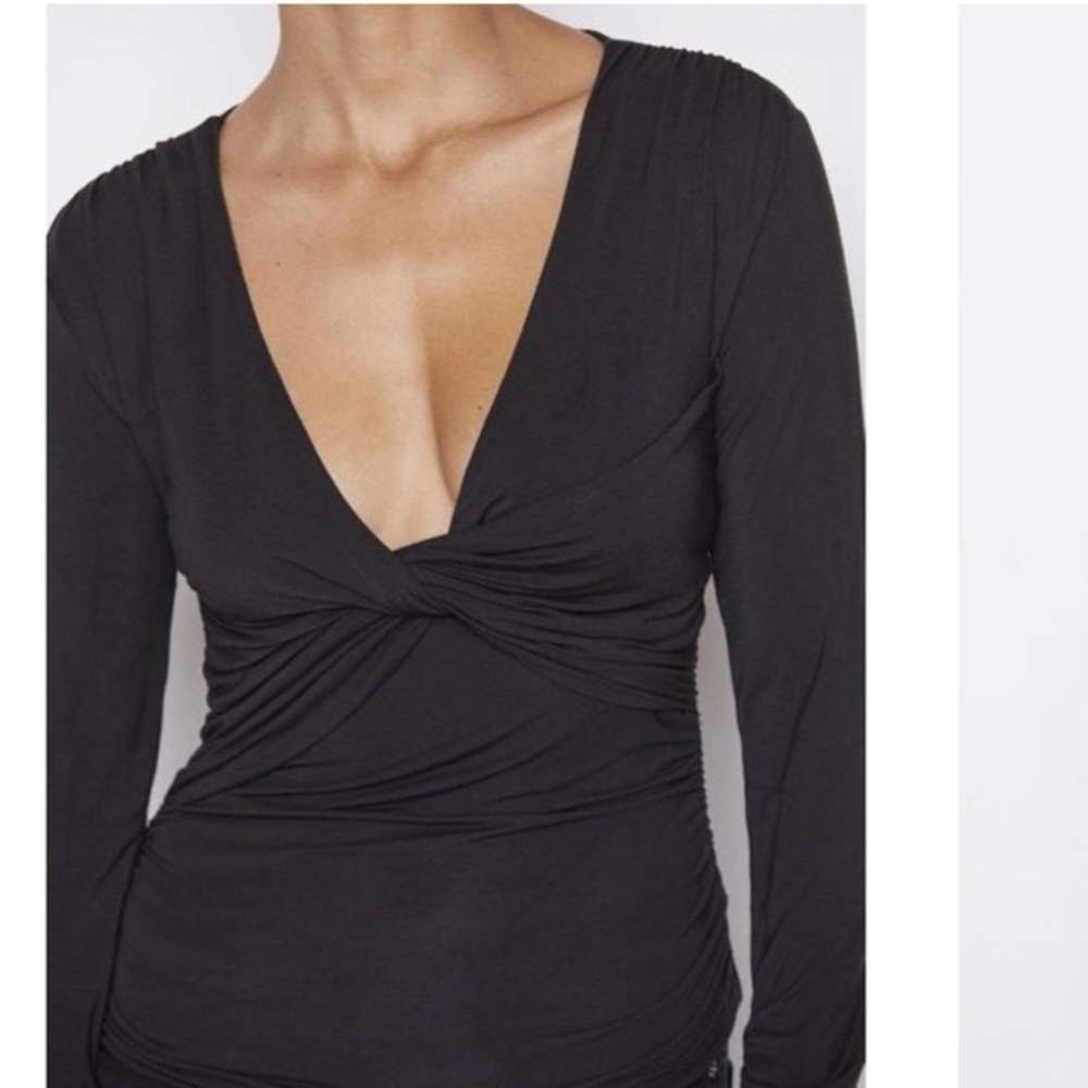 Frame Denim Black Long Sleeve V-Neck Top